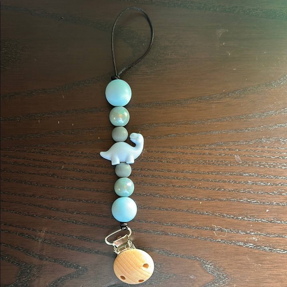 Dinosaur Teether Clip - Blue and Gray